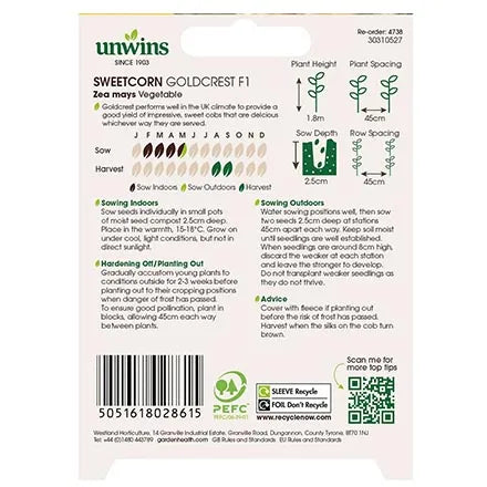 Unwins Sweetcorn Goldcrest F1 Seeds