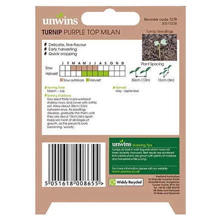 Unwins Turnip Purple Top Milan Seeds