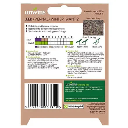 Unwins Vernal Leek Winter Giant 2 Seeds