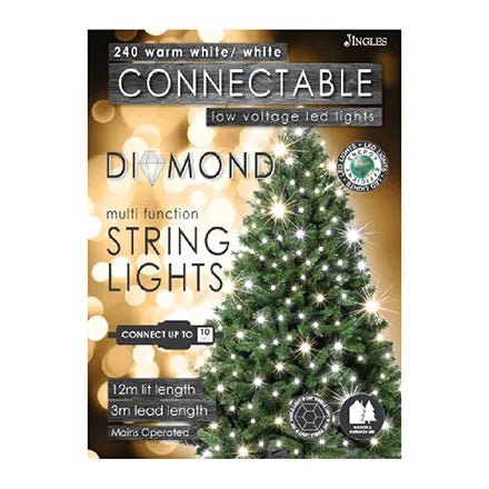 240 LED Warm White or White Diamond Cut Connectable String Lights