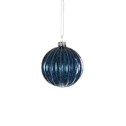 Blue / Silver Ribbed Glass Bauble 8cm