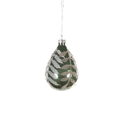 Light Green Glass Drop-Glitter Leaves Bauble 7cm