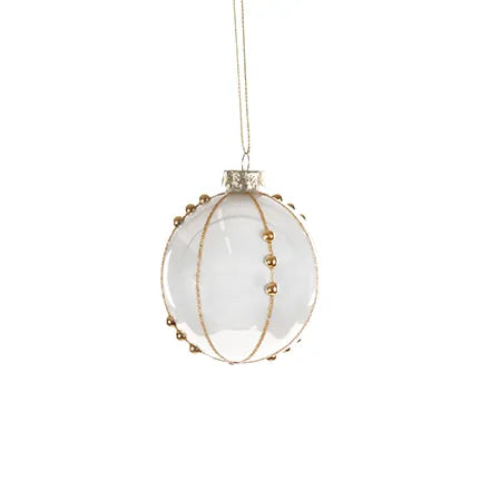 Glass Opal Bauble Gold Lines 8cm