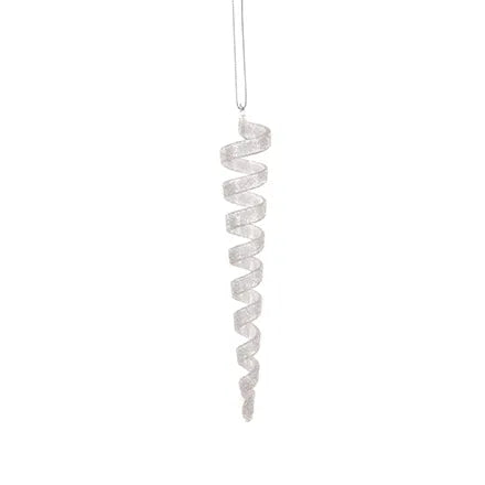 Glass White Glitter Twirl Icicle 18cm